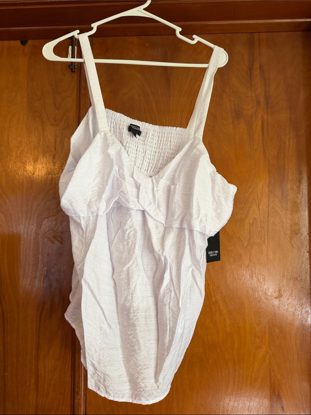 Simply Vera Vera Wang White Smocked-Back Cami with Ruffle Front